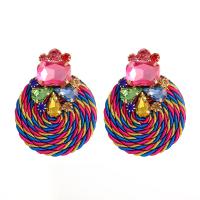 Zinc Alloy Drop Earrings with Polyester plated for woman & with rhinestone Sold By Pair