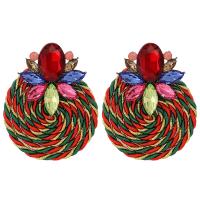 Tibetan Style Drop Earrings, with Polyester, plated, for woman & with rhinestone, more colors for choice, 45x57mm, Sold By Pair