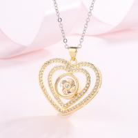 Brass Necklace Heart plated fashion jewelry & for woman & with rhinestone nickel lead & cadmium free Sold By PC