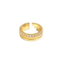Кольца из латуни, Латунь, плакирован золотом, Регулируемый & Женский & со стразами, 16.50x6.70mm, продается PC