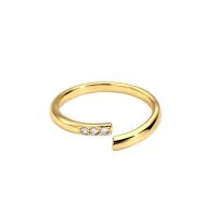 Brass Finger Ring, gold color plated, Adjustable & for woman & with rhinestone, 2mm, Sold By PC