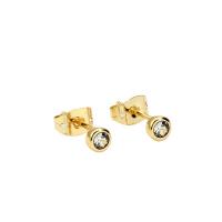 Brass Stud Earring, gold color plated, for woman & with rhinestone, more colors for choice, 4mm, Sold By Pair