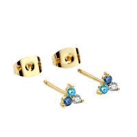 Boucles d'oreilles en laiton zircon cubique pavent, Placage de couleur d'or, pavé de micro zircon & pour femme, 4.50mm, Vendu par paire