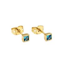 Brass Stud Earring gold color plated for woman & with rhinestone 3.83mm Sold By Pair