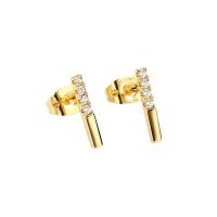 Cubic Zirconia Micro Pave Brass Earring, gold color plated, micro pave cubic zirconia & for woman, 1.87x12mm, Sold By Pair