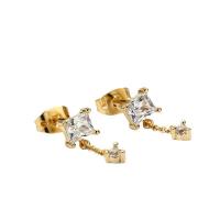Boucles d'oreilles en laiton zircon cubique pavent, Placage de couleur d'or, pavé de micro zircon & pour femme, 17mm, Vendu par paire
