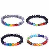 Gemstone Bracelets, Lava, Round, fashion jewelry & different styles for choice, multi-colored, 155x8mm, Sold Per Approx 6.1 Inch Strand