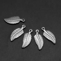 Stainless Steel Pendants, Feather, silver color plated, 24x9x3mm, Approx 200PCs/Bag, Sold By Bag