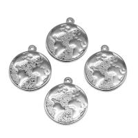 Stainless Steel Pendants, Round, silver color plated, 27x24x3mm, Approx 100PCs/Bag, Sold By Bag