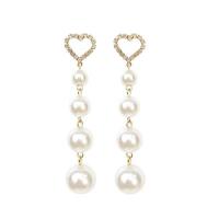 Tibetan Style Drop Earrings, with Plastic Pearl, plated, for woman, white, 15x70mm, 10Pairs/Lot, Sold By Lot