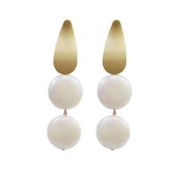 Tibetan Style Drop Earrings, with Shell Pearl, plated, different materials for choice & for woman, white, 86x25mm, 10Pairs/Lot, Sold By Lot