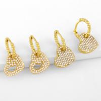 Huggie Hoop Drop Earring, Brass, fashion jewelry & micro pave cubic zirconia, more colors for choice, Sold By Pair