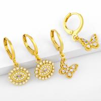 Huggie Hoop Drop Earring Brass fashion jewelry & micro pave cubic zirconia Sold By Pair
