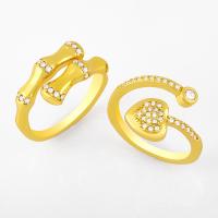 cobre Cuff Ring Finger, joias de moda & micro pavimento em zircônia cúbica, dourado, vendido por PC
