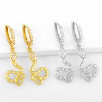 Huggie Hoop Drop Earring, Brass, fashion jewelry & micro pave cubic zirconia, more colors for choice, Sold By Pair