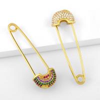 Brass Safety Pin, fashion jewelry & micro pave cubic zirconia, more colors for choice, Sold By PC