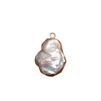 Freshwater Pearl Pendants, with Brass, irregular, gold color plated, DIY, white, nickel, lead & cadmium free, 15-18mm, Sold By PC