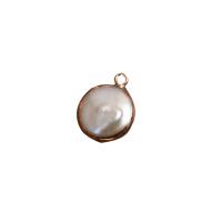 Freshwater Pearl Pendants with Brass Round gold color plated DIY white nickel lead & cadmium free 13-14mm Sold By PC
