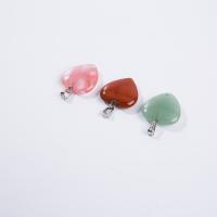 Gemstone Pendants Jewelry, Natural Stone, with Tibetan Style, Heart, polished, DIY, mixed colors, 20x20mm, 20PCs/Bag, Sold By Bag