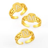 Brass Cuff Finger Ring, Alphabet Letter, micro pave cubic zirconia, golden, 10mm, Sold By PC