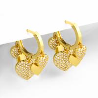 Huggie Hoop Drop Earring, Brass, plated, micro pave cubic zirconia, golden, 28x14mm, Sold By Pair