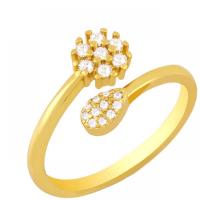 Brass Cuff Finger Ring Adjustable & micro pave cubic zirconia golden 11mm Sold By PC