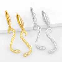 Huggie Hoop Drop Earring, Brass, plated, micro pave cubic zirconia, more colors for choice, 38x10mm, Sold By Pair