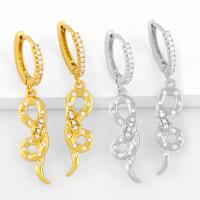 Huggie Hoop Drop Earring, Brass, plated, micro pave cubic zirconia, more colors for choice, 37x8mm, Sold By Pair