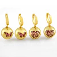 Huggie hoepel Drop Earrings, Messing, micro pave zirconia, gouden, 30x14mm, Verkocht door pair
