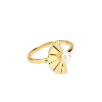 Brass Finger Ring with Shell Pearl gold color plated & for woman Sold By PC