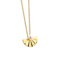 Collar de Latón, metal, con Shell Pearl, con 1.96 inch extender cadena, chapado en color dorado, para mujer, 14.50x10mm, Vendido para aproximado 17.71 Inch Sarta
