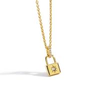 Cubic Zircon Micro Pave Brass Necklace, with 1.96 inch extender chain, Lock, gold color plated, micro pave cubic zirconia & for woman, 8.50x13mm, Sold Per Approx 17.71 Inch Strand