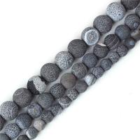 Natürliche Effloresce Achat Perlen, Auswitterung Achat, rund, DIY & verschiedene Größen vorhanden & satiniert, schwarz, verkauft von Strang