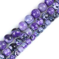 Agate Beads Fire Agate Round polished DIY purple Sold By Strand