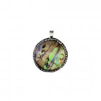 Natural Abalone Shell Pendants, with Tibetan Style, Round, DIY & with rhinestone, 34x43mm, 5PCs/Bag, Sold By Bag