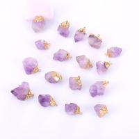 Quartz Gemstone Pendants Amethyst with Zinc Alloy irregular gold color plated DIY purple nickel lead & cadmium free Sold By Bag