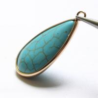 Turquoise Pendant, with Brass, plated, DIY, more colors for choice, 30x16mm, 2PCs/Bag, Sold By Bag