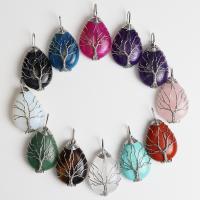 Gemstone Pendants Jewelry, Brass, with Natural Stone, fashion jewelry & DIY & for woman, more colors for choice, 25*35mm, Sold By PC