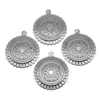 Stainless Steel Pendants, Round, silver color plated, 44x39x3mm, Approx 100PCs/Bag, Sold By Bag