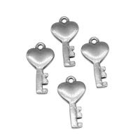 Stainless Steel Pendants, heart and key, silver color plated, 19x10x2mm, Approx 100PCs/Bag, Sold By Bag