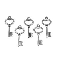 Stainless Steel Pendants, heart and key, silver color plated, 24x11x2mm, Approx 98PCs/Bag, Sold By Bag