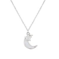 925 Sterling Silver Necklaces with White Shell with 1.96 inch extender chain Moon plated for woman & with rhinestone Length Approx 15.74 Inch Sold By Lot