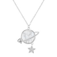 925 Sterling Silver Necklaces with Shell with 1.96 inch extender chain plated for woman & with rhinestone Sold Per Approx 15.74 Inch Strand
