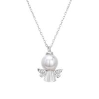 925 Sterling Silver Necklaces with Shell Pearl with 1.96 inch extender chain Angel plated for woman & with rhinestone Sold Per Approx 15.74 Inch Strand