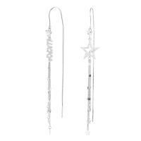 Asymmetric Earrings, 925 Sterling Silver, plated, for woman & with rhinestone, 200mm, Sold By Strand
