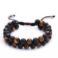 Gemstone Bracelets, Lava, with Natural Stone & Agate, fashion jewelry & braided bracelet, more colors for choice, Sold By Strand