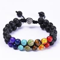 Gemstone Woven Ball Bracelets, Abrazine Stone, with Abrazine Stone & Lava & Tiger Eye, fashion jewelry, more colors for choice, Sold By Strand
