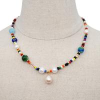 Natural Freshwater Pearl Necklace, with Seedbead & Lampwork & Stainless Steel, for woman, multi-colored, Sold Per 16.53 Inch Strand