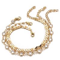 Zinc Alloy Anklet with Crystal plated 3 pieces & for woman Length 7.87 Inch Sold By Set