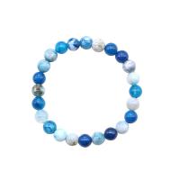 Agate Jewelry Bracelet, Ice Flower Agate, Round, fashion jewelry & DIY, blue, 155x8mm, Sold Per Approx 6.1 Inch Strand